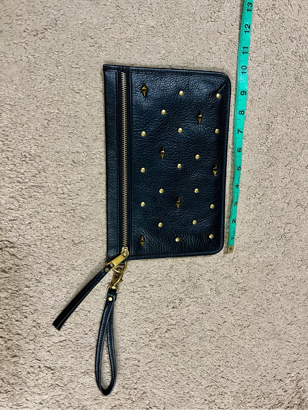Fossil Black Leather Wristlet Clutch with Gold Stud Details
